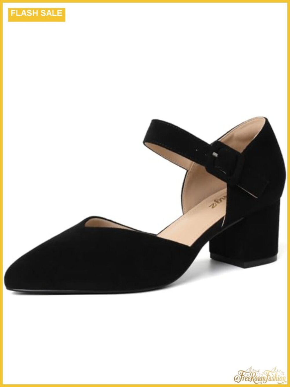 Women's Pointed Toe Ankle Strap Low Heel Pumps Dressy Shoes